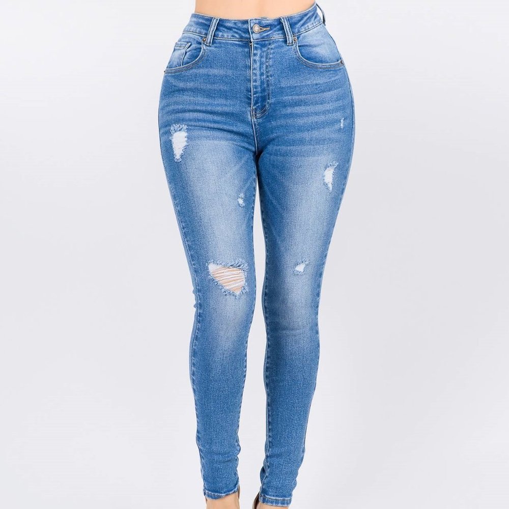 PLUS SIZE HIGH RISE DISTRESSED SKINNY JEAN